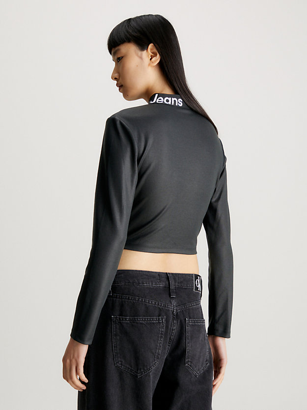 ck black langärmliges milano top mit logo tape für damen - calvin klein jeans