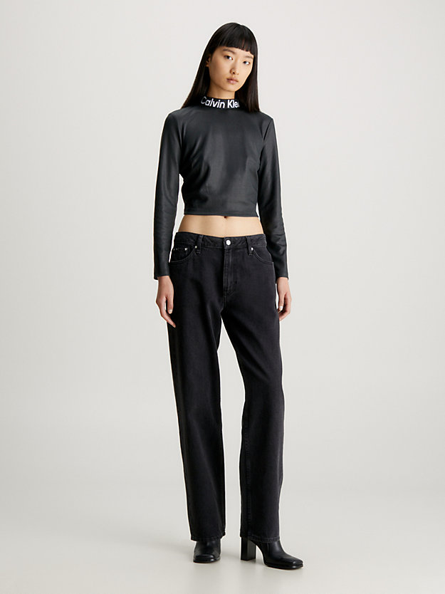 ck black milano top met lange mouwen en logotape voor dames - calvin klein jeans