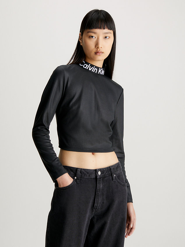 black top z długim rękawem i z taśmą z logo z dżerseju milano dla kobiety - calvin klein jeans