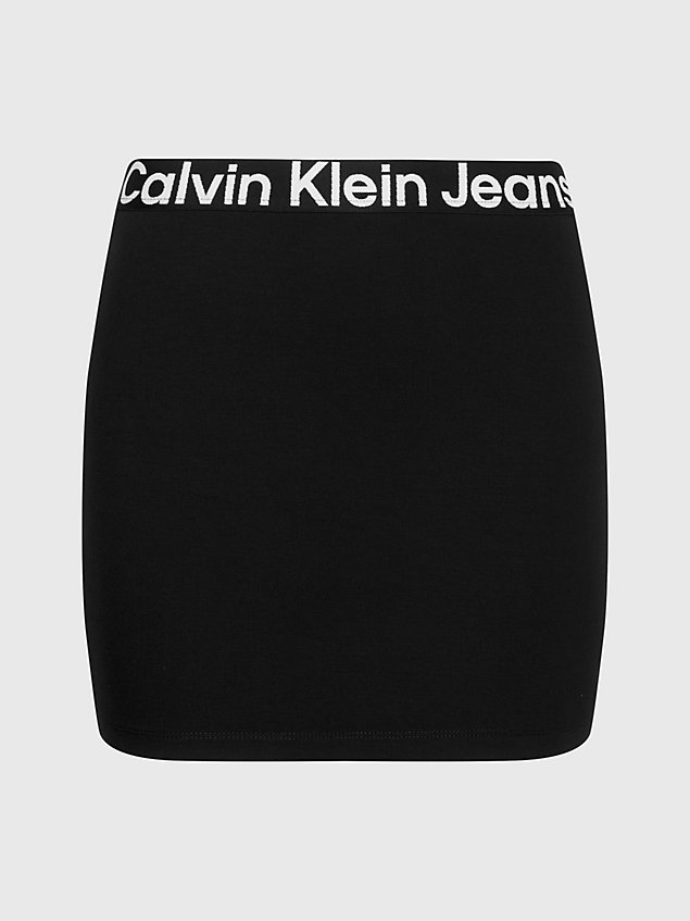 black spódnica mini z taśmą z logo z dżerseju milano dla kobiety - calvin klein jeans
