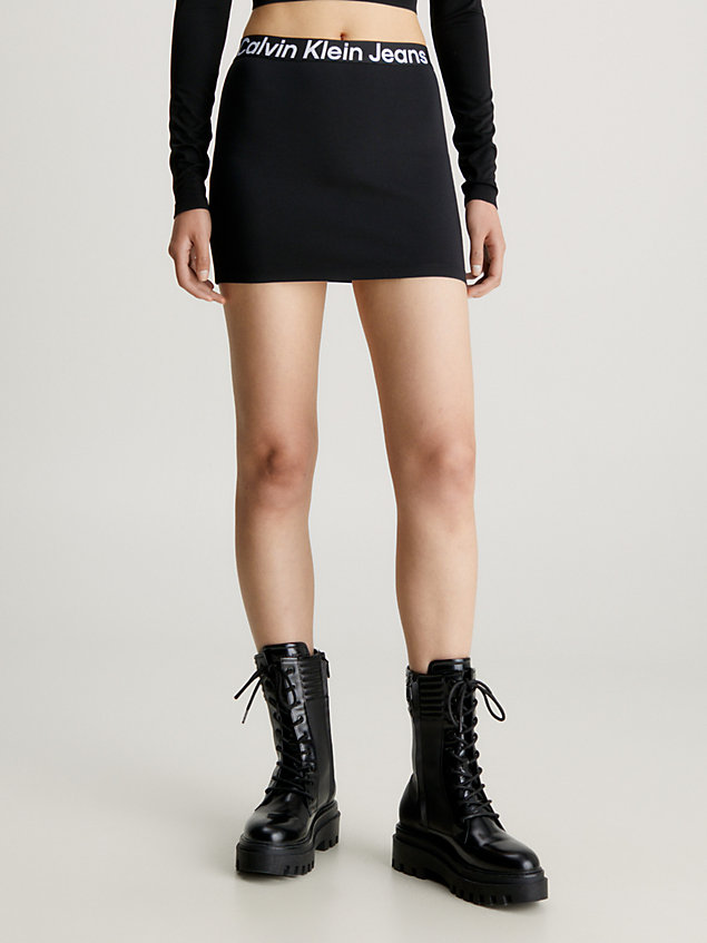 black spódnica mini z taśmą z logo z dżerseju milano dla kobiety - calvin klein jeans