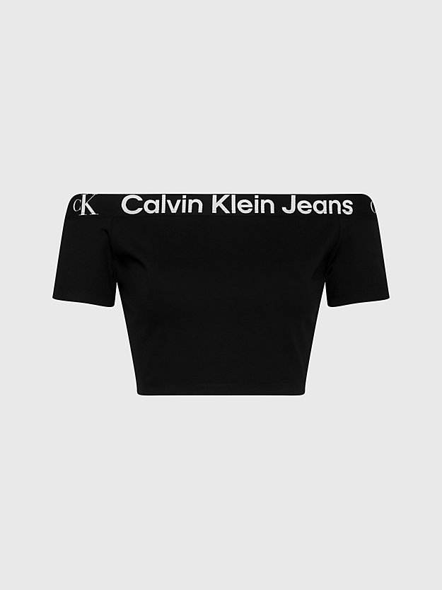 ck black milano off shoulder top mit logo tape für damen - calvin klein jeans