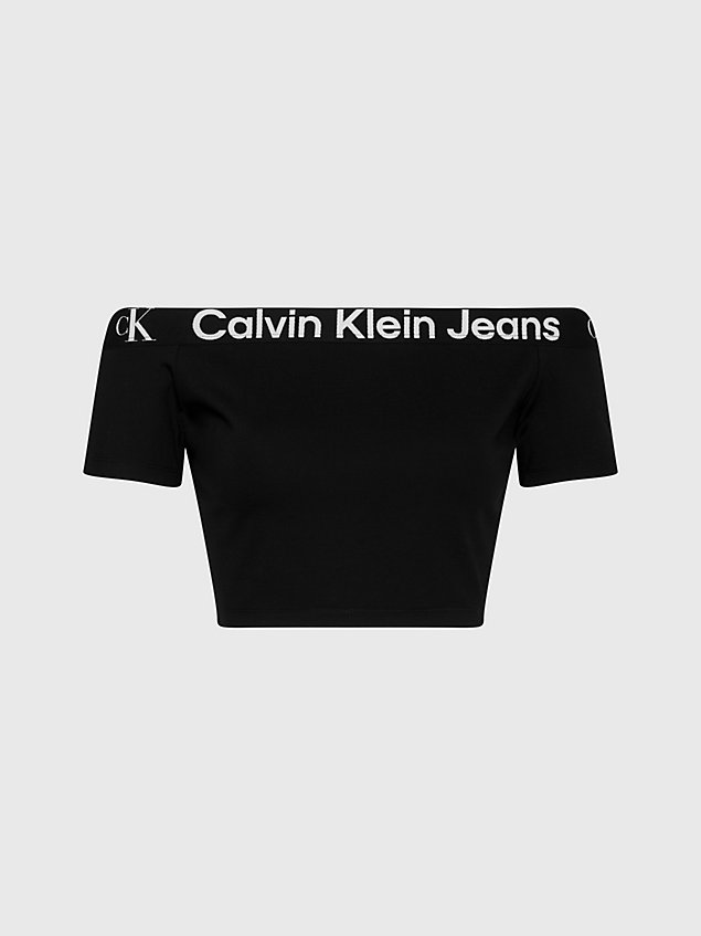 black top z odsłoniętymi ramionami z taśmą z logo z dżerseju milano dla kobiety - calvin klein jeans