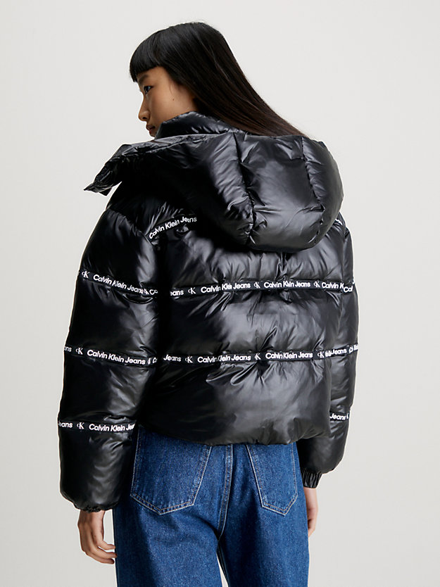 ck black relaxed logo tape puffer jacket for women calvin klein jeans