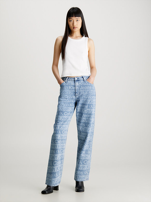 denim light 90's straight jeans met all-over logo voor dames - calvin klein jeans