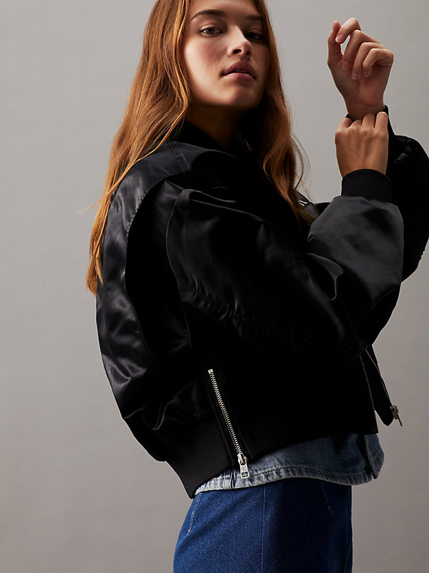 ck black cropped sateen bomber jacket for women calvin klein jeans