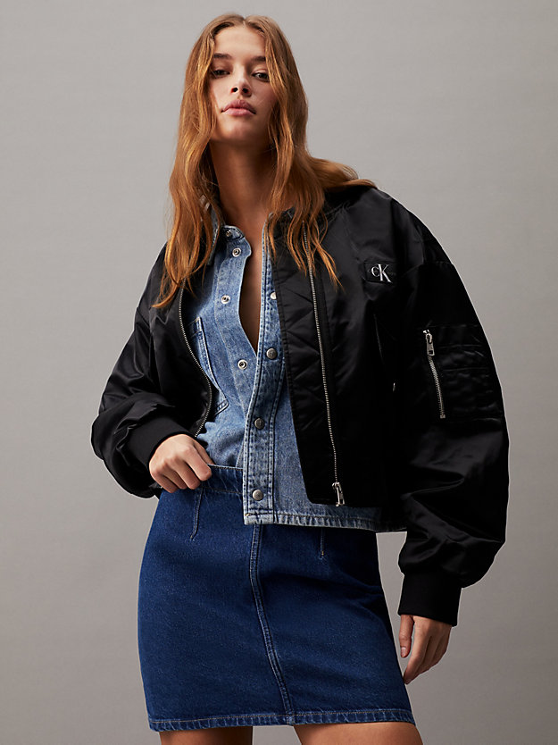 ck black cropped sateen bomber jacket for women calvin klein jeans