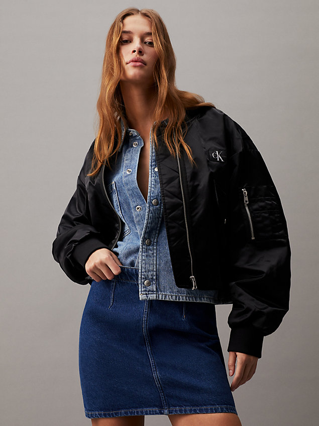 black cropped sateen bomber jacket for women calvin klein jeans