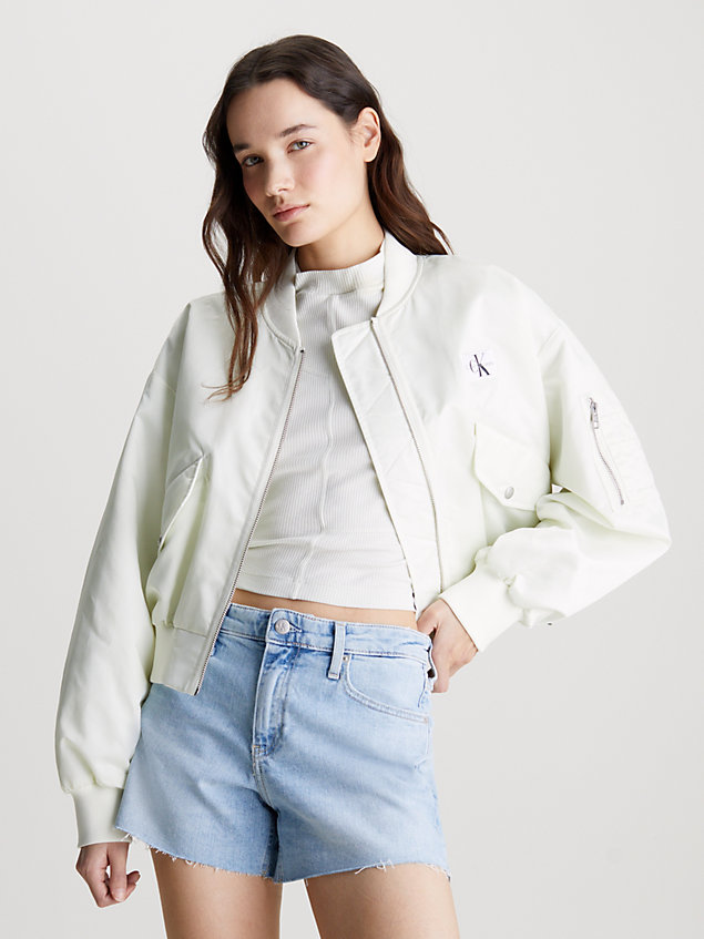 white cropped sateen bomber jacket for women calvin klein jeans