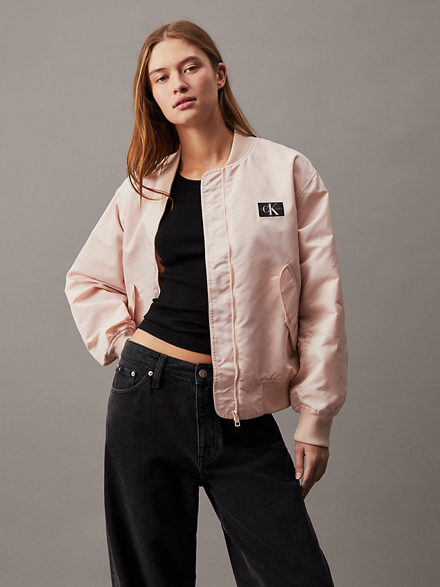 pink relaxed sateen bomber jacket for women calvin klein jeans