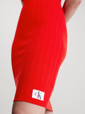 fiery red soft ribbed lyocell dress for women calvin klein jeans