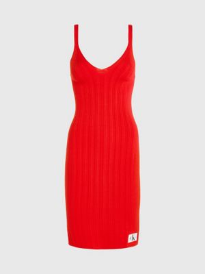 fiery red soft ribbed lyocell dress for women calvin klein jeans