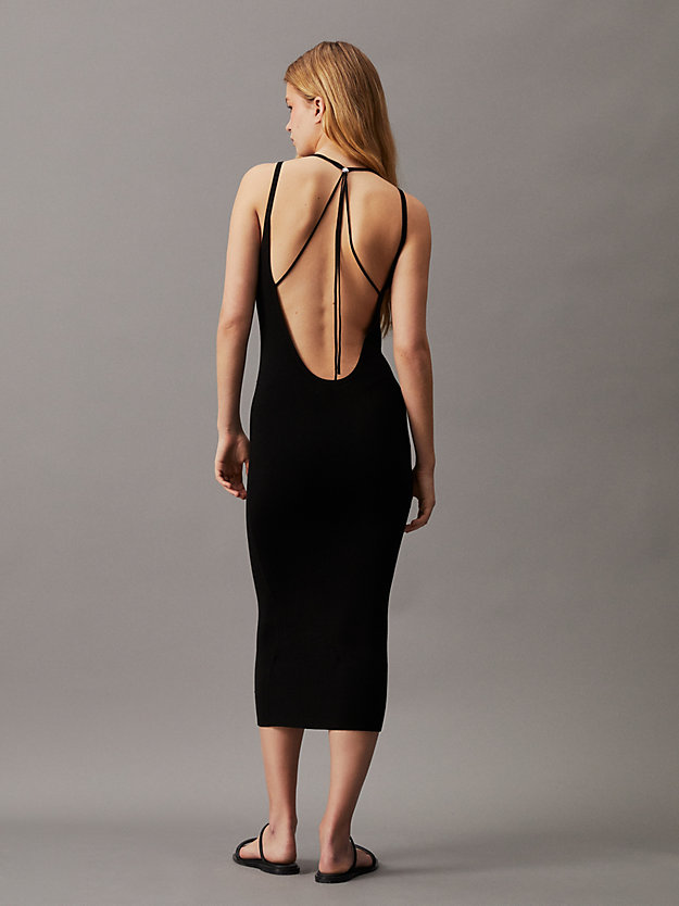 ck black wąska sukienka midi z wiązaniem na plecach z materiału ściągaczowego dla kobiety - calvin klein jeans