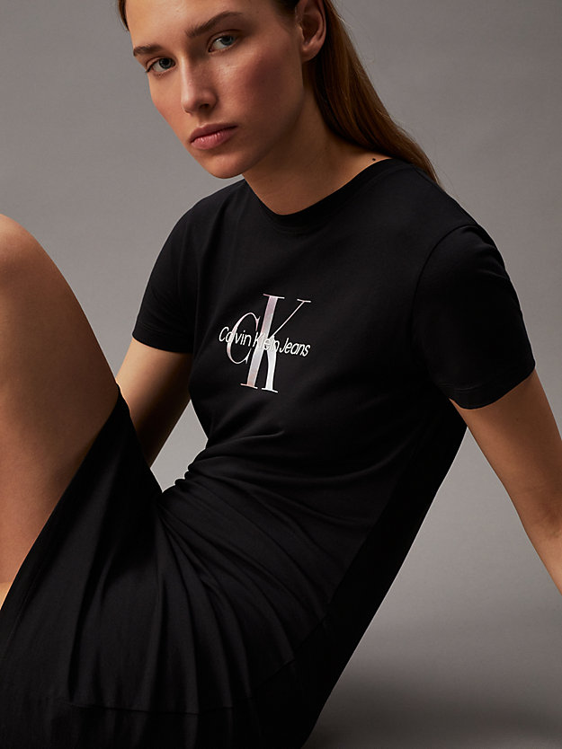 ck black t-shirt-kleid mit monogramm für damen - calvin klein jeans