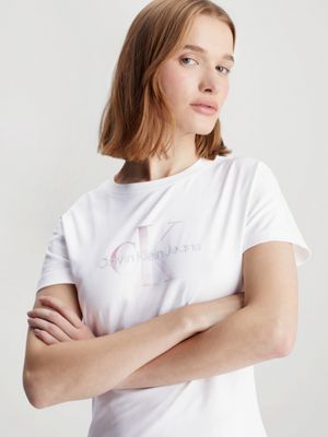 Calvin Klein logo short sleeve crew neck dress in white
