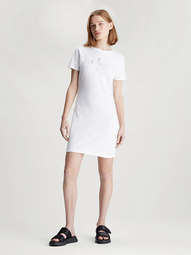 white t-shirt-kleid mit monogramm für damen - calvin klein jeans