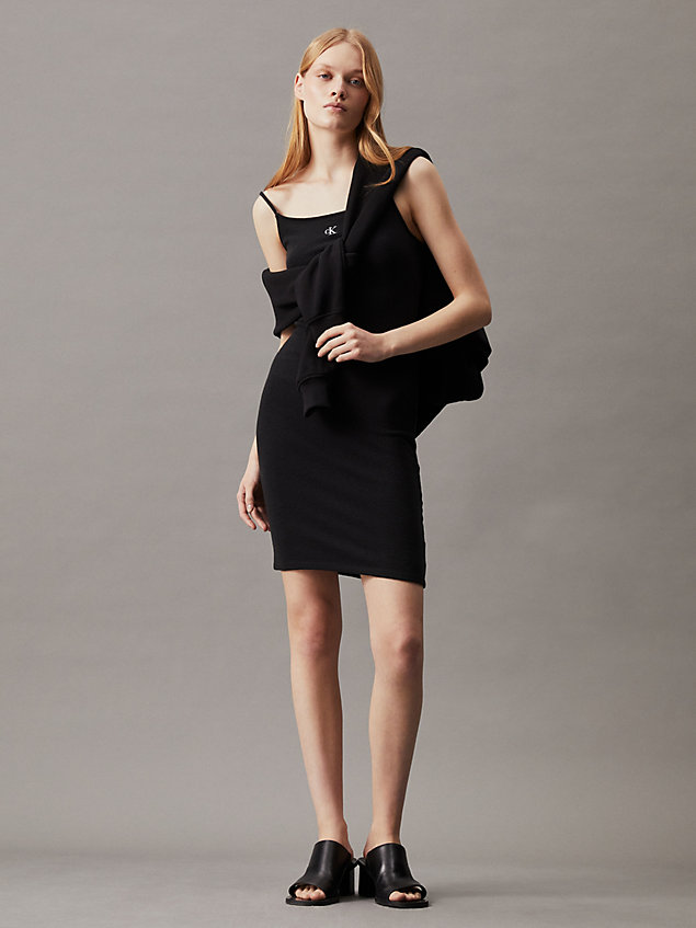 black wąska sukienka mini ze splotu strukturalnego dla kobiety - calvin klein jeans