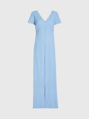 dusk blue crinkle short sleeve maxi dress for women calvin klein jeans