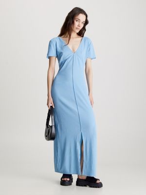 blue crinkle short sleeve maxi dress for women calvin klein jeans