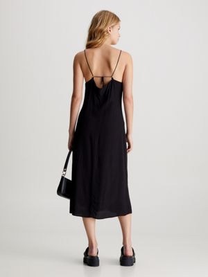 ck black chiffon button-through midi dress for women calvin klein jeans