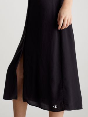 ck black chiffon button-through midi dress for women calvin klein jeans