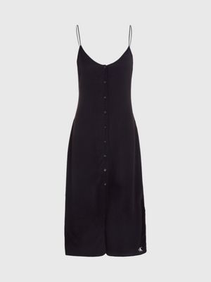 Button through black dress best sale