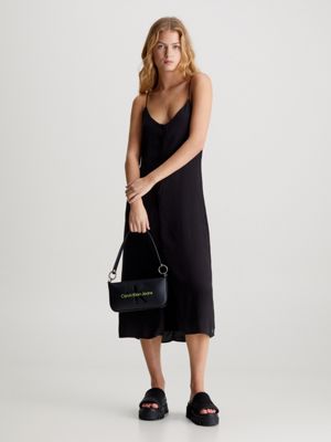 Black button through midi dress best sale