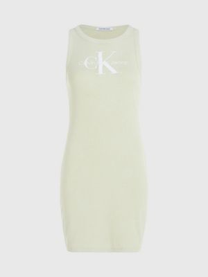 Calvin Klein ribbed tank logo mini dress in beige