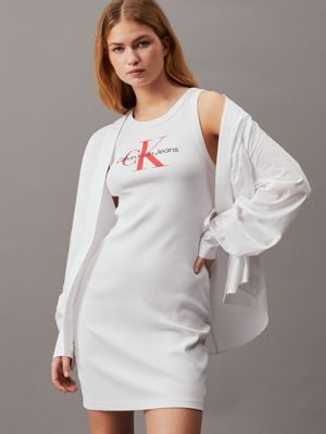 bright white ribbed cotton monogram tank dress for women calvin klein jeans