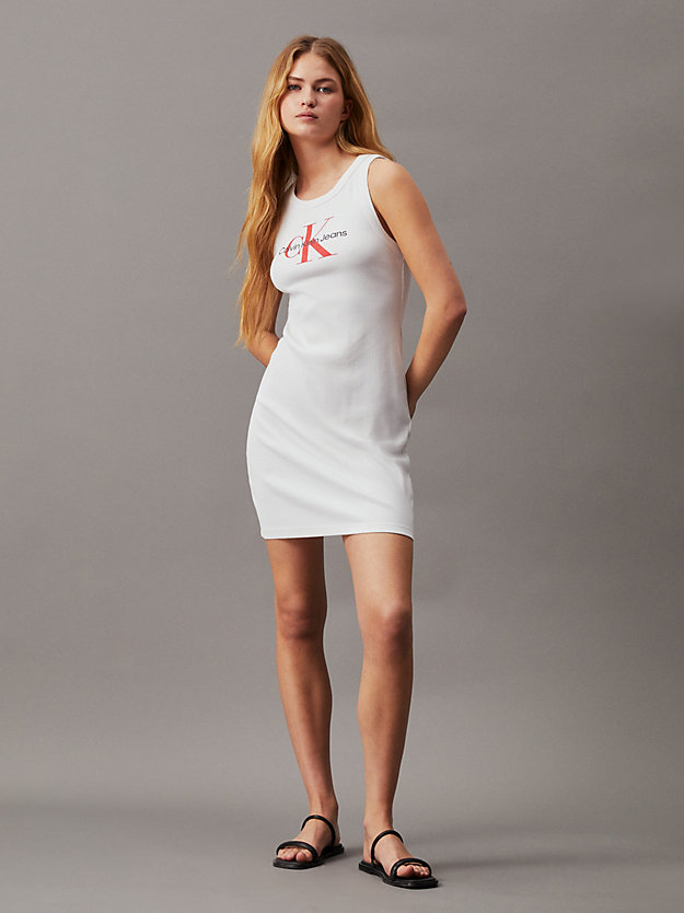 bright white ribbed cotton monogram tank dress for women calvin klein jeans