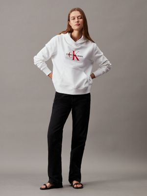 bright white monogram hoodie voor dames - calvin klein jeans