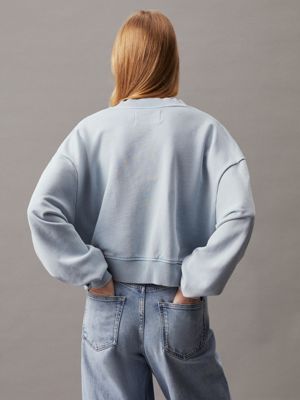 dusk blue washed cotton v-neck sweatshirt for women calvin klein jeans