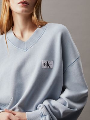 dusk blue washed cotton v-neck sweatshirt for women calvin klein jeans