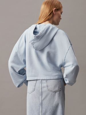 dusk blue washed cotton cropped hoodie for women calvin klein jeans