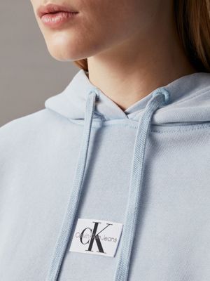 dusk blue washed cotton cropped hoodie for women calvin klein jeans