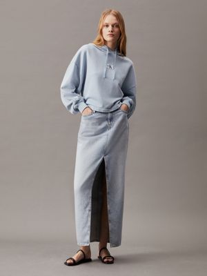 dusk blue washed cotton cropped hoodie for women calvin klein jeans