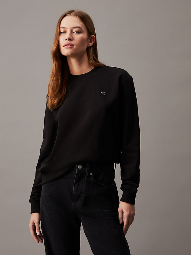 ck black cotton terry badge sweatshirt for women calvin klein jeans