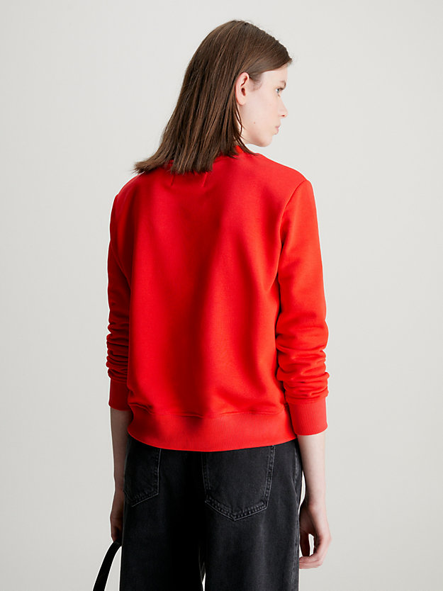 fiery red cotton terry badge sweatshirt for women calvin klein jeans