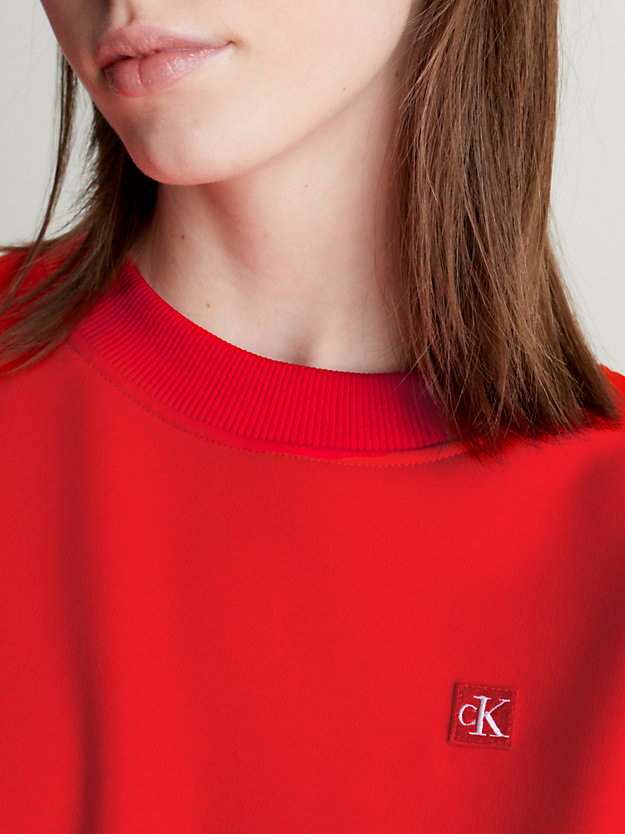 fiery red cotton terry badge sweatshirt for women calvin klein jeans