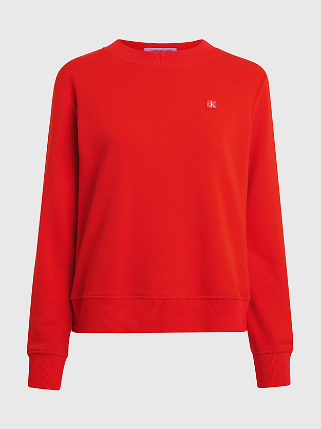 fiery red badge-sweatshirt aus baumwoll-frottee für damen - calvin klein jeans