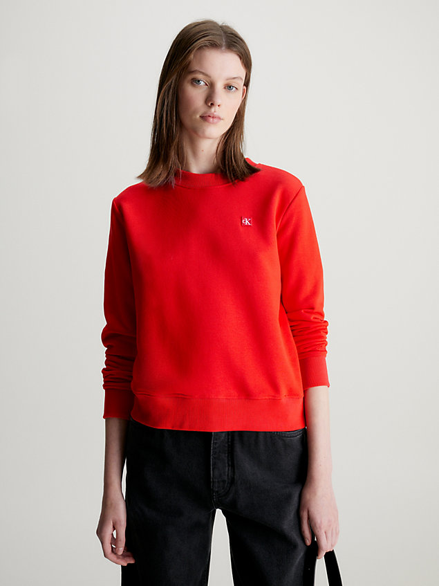red cotton terry badge sweatshirt for women calvin klein jeans