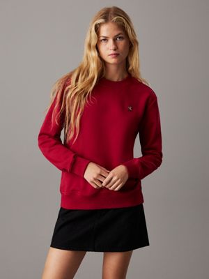 red cotton terry badge sweatshirt for women calvin klein jeans