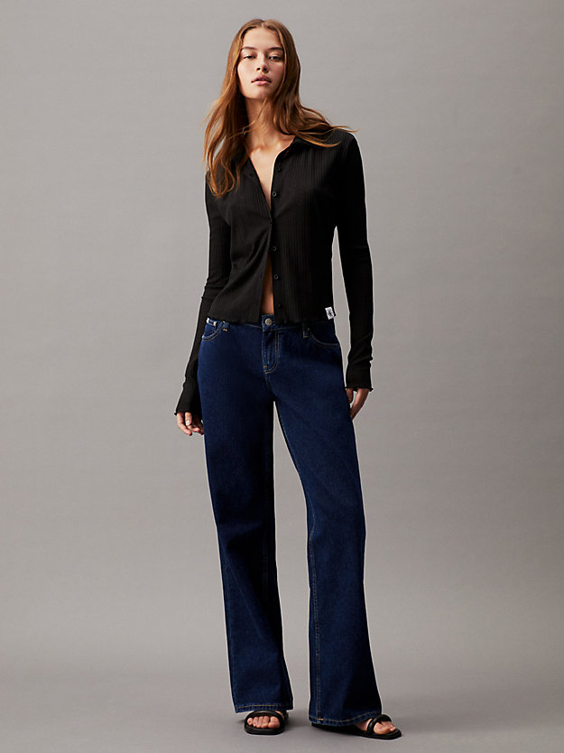 ck black doorzichtig geribbeld fitted overhemd voor dames - calvin klein jeans