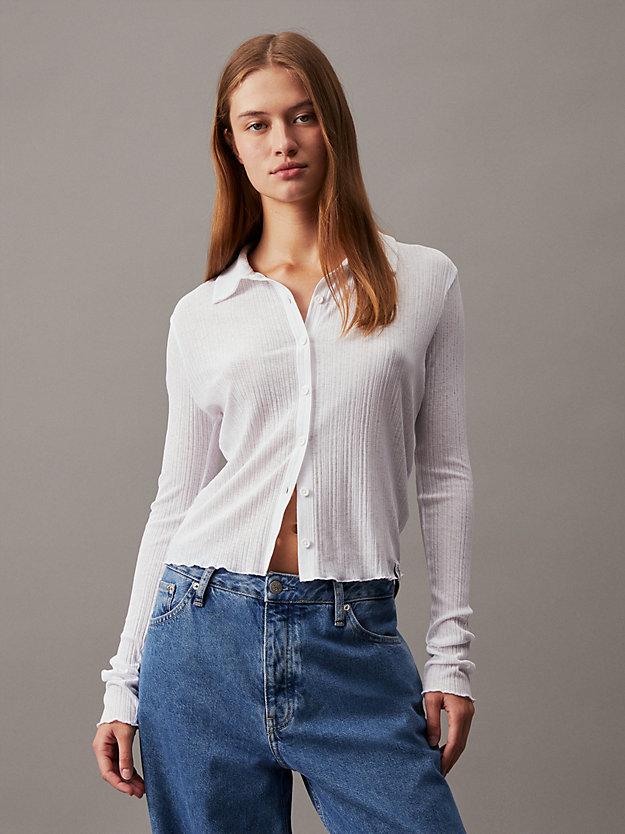 bright white doorzichtig geribbeld fitted overhemd voor dames - calvin klein jeans