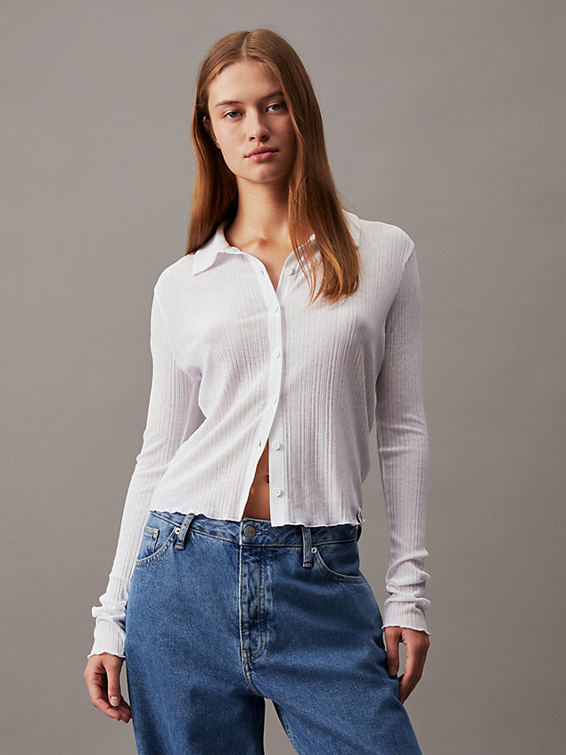 white dopasowana koszula z prześwitującego materiału ściągaczowego dla kobiety - calvin klein jeans