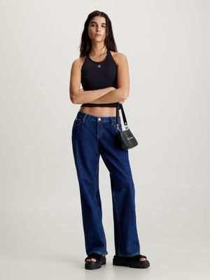 ck black textured knit halter neck top for women calvin klein jeans
