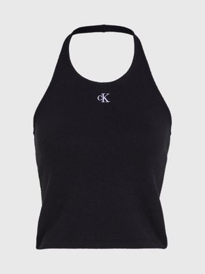 ck black textured knit halter neck top for women calvin klein jeans