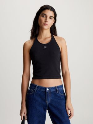 Débardeur crop top en satin dos nu et lacé noir – Duchesse