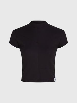 ck black slim ribbed short sleeve top for women calvin klein jeans