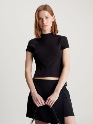 Calvin Klein Short Sleeve Bra Top in Black